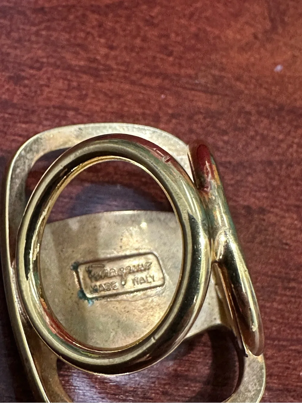 Salvatore Ferragamo Gold-Plated Gancini Scarf Ring with Box Made in Italy
